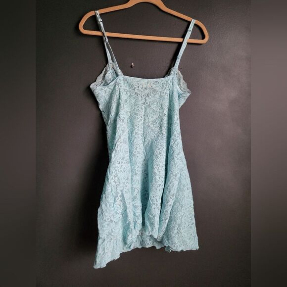 Y2k Fairy Lace Embroidered Textured Mini Lingerie Skater Dress Sz M Blue Icy - Picture 8 of 9